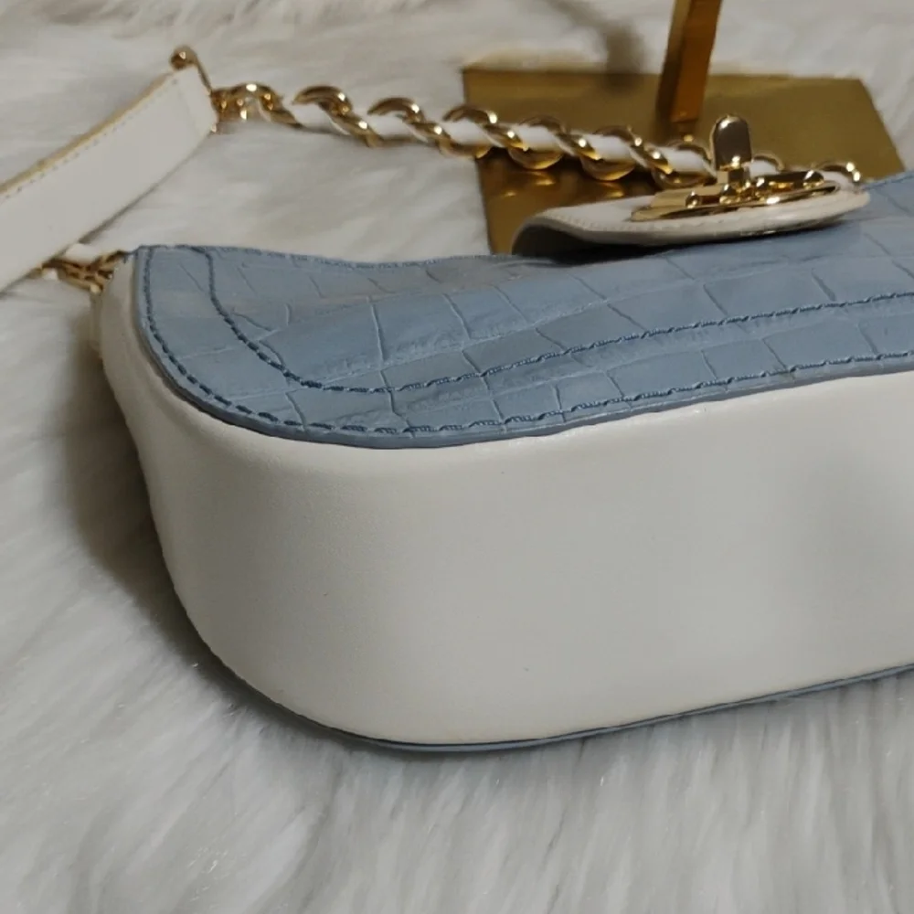 Michael Kors Croc-Embossed Blue & White Shoulder Bag - Picture 7 of 16
